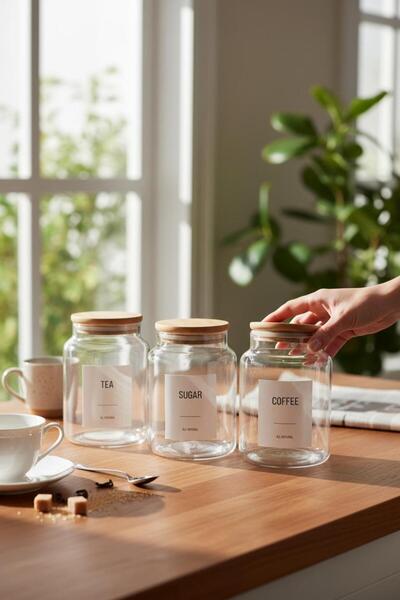 ANJEAHOME Lugo 3-Piece 800 Ml Glass Storage Container Bamboo Lid (Different Label Options)