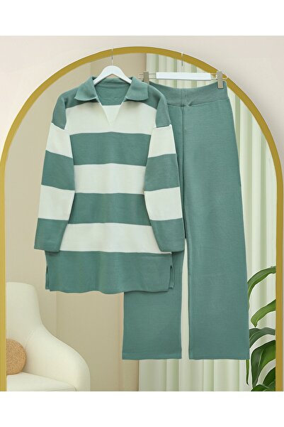 Modamorfo V-Neck Knitwear Set with Trousers - Mint
