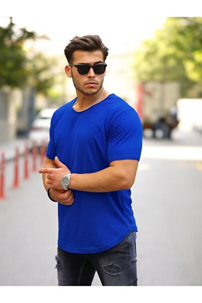 comstar Men's Basic Wide Collar Casual Summer Loose Cobalt T-Shirt