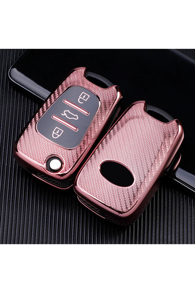 OEM Husă cheie roz din carbon pentru chei basculante cu 3 butoane Kia și Hyundai