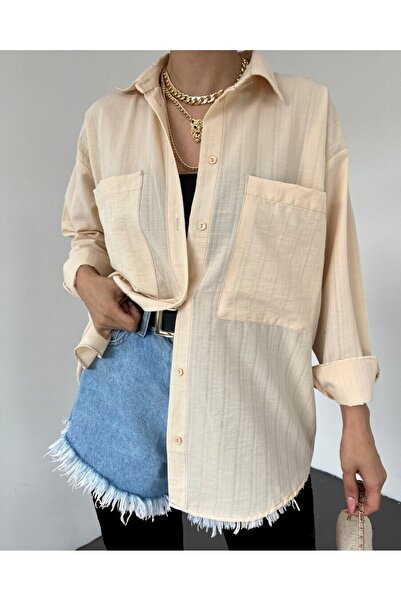 Modamorfo Сорочка з двома кишенями та довгим спинкою - бежева