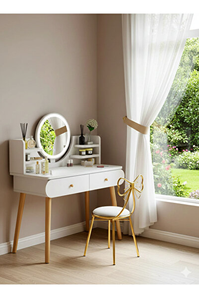 AGD Luxury Wooden Makeup Table with Mirror and 2 Drawers 80x40x120cm White