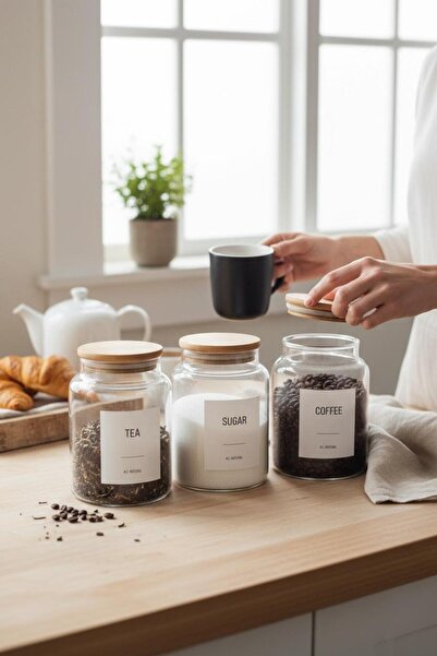 ANJEAHOME Lugo 3-Piece 800 Ml Glass Storage Container Bamboo Lid (Different Label Options)