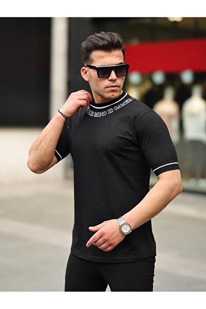 comstar Muška letnja crna majica kratkih rukava sa tekstualnim printom na vratu