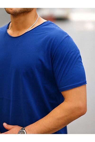 comstar Men's Basic Wide Collar Casual Summer Loose Cobalt T-Shirt