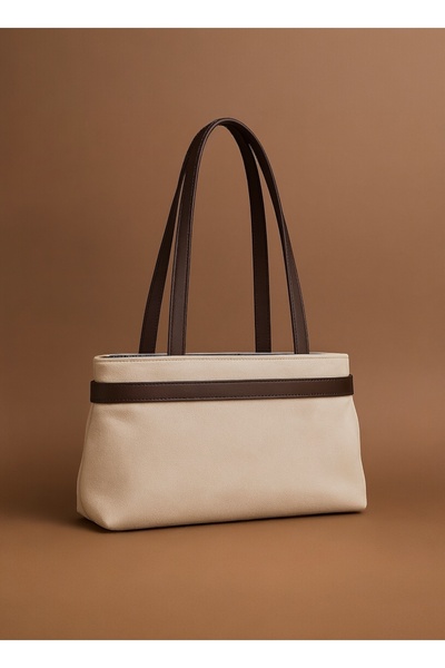 DEMESİ Women's Leather Belt Detailed Cream-Colored Suede Luxury Shoulder Bag