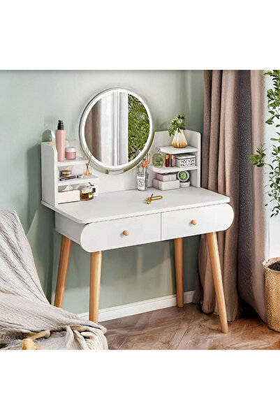AGD Luxury Wooden Makeup Table with Mirror and 2 Drawers 80x40x120cm White