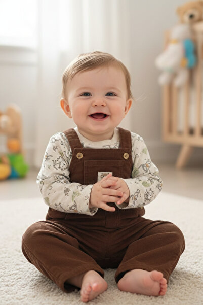 GÜLERBEBECİX Bebek Takım Salopet ve Tişört Fitilli Kadife