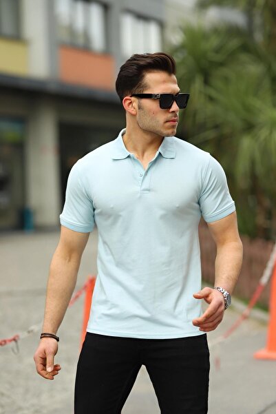 comstar Tricou pentru bărbați cu mânecă scurtă de vară, albastru, cu gât polo