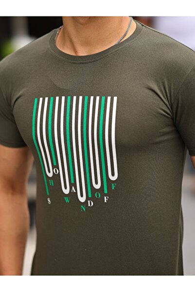 comstar Чоловічий футболка з принтом, короткий рукав, вузький комір, хакі