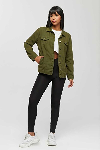 KENE JEANS Women's Khaki Boyfriend Long Linen Jacket