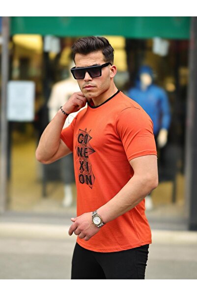 comstar Чоловіча футболка з коротким рукавом, з візерунком у вигляді велосипедного коміра, помаранчева