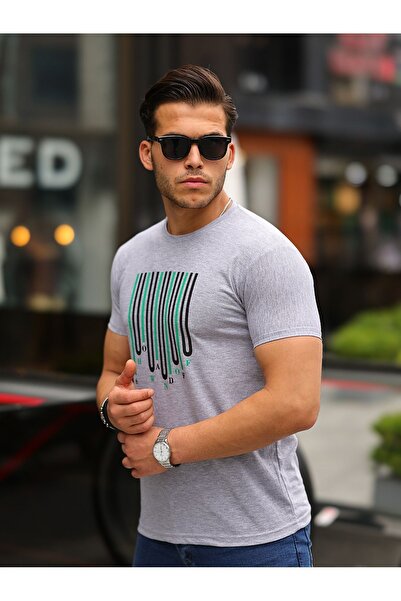 comstar Чоловіча футболка з коротким рукавом, з принтом, з коміром-стійкою, сіра