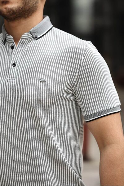 comstar Ανδρικό μπλουζάκι με βασικό ριγέ μαύρο γιακά πόλο