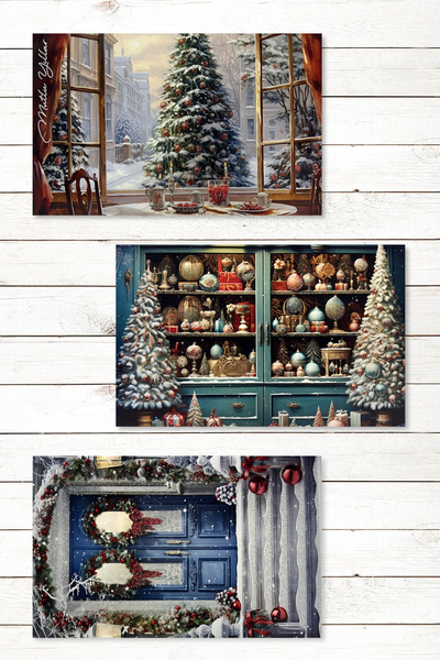 Bimotif 6lı Simli Kartpostal Seti, Yılbaşı, Kış Sokakları