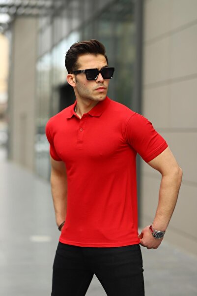 comstar Men's Short Sleeve Summer Basic Red Polo Neck T-Shirt
