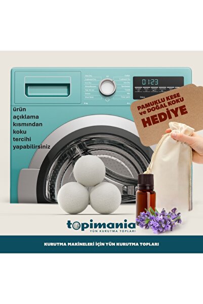 Topimania 3 Adet Xxxl Doğal Yerli Çamaşır Yün Kurutma Topu 1 Adet 10 ml Esans + kese - Kurutma Makinesi Için