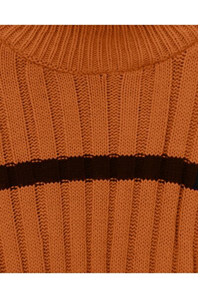 Modamorfo Bő ujjú csíkos kötött pulóver - narancssárga