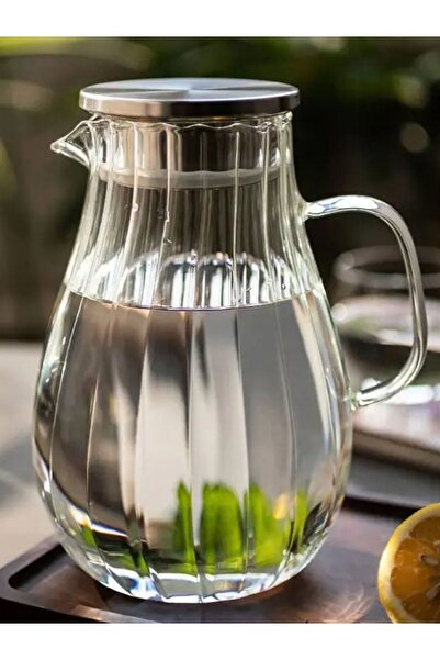 morponi Borosilikat Cam Çizgili Sürahi 1800 Ml