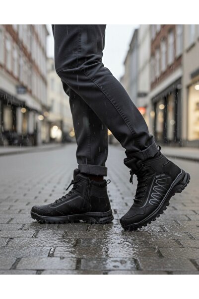 Budaks Ανδρικές μπότες με φλις αντιολισθητική θερμοσόλα, χειμερινές μπότες πεζοπορίας με κορδόνια για εξωτερικούς χώρους