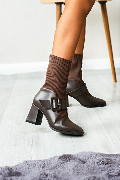 ODESSO triko detaylı fermuarlı topuklu kadın bot