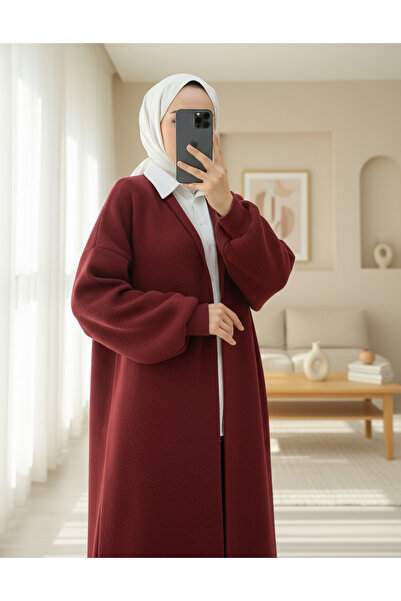 Modamorfo Collared Long Loose Soft Cardigan - Burgundy