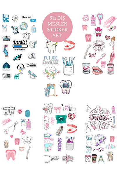 elviano 6'LI DİŞ MESLEĞİ TEMALI AJANDAYA UYGUN STICKER SET