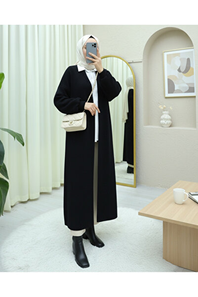 Modamorfo Collared Long Loose Soft Cardigan -Black