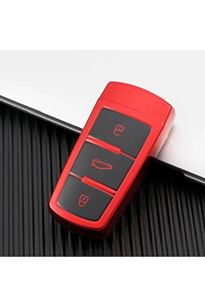 OEM Smart key case VW Volkswagen Passat/CC (B6/B7, 3C, M6), glossy red, for start-stop cars