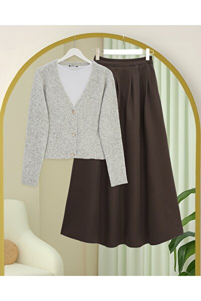 Modamorfo Soft Knit Cardigan with Buttons on the Front - Light Gray