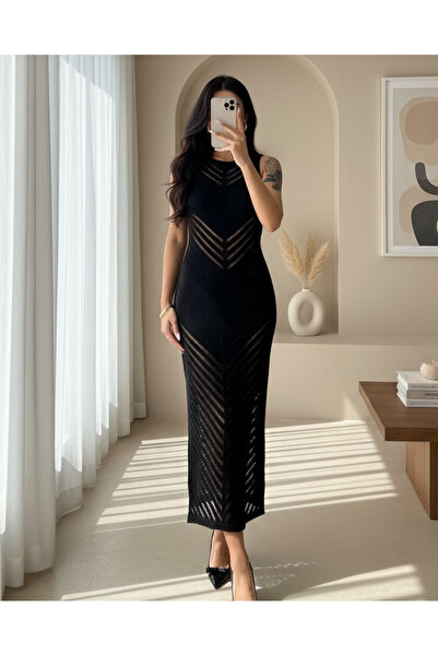 Modamorfo Mercerizované úpletové šaty s rozparkem - černé