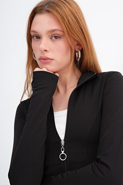 Addax Mock Neck Zippered Basic Cardigan H7105-S12