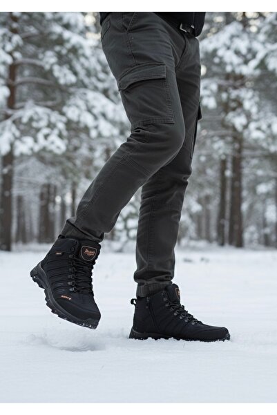 Budaks Μαύρες ανδρικές μπότες - Ανθεκτικές στο νερό και στο κρύο, με φερμουάρ, Shearling Trekking 1116