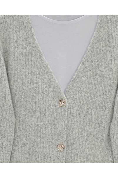 Modamorfo Soft Knit Cardigan with Buttons on the Front - Light Gray
