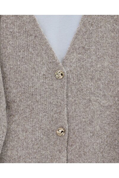 Modamorfo Soft Knit Cardigan with Buttons on the Front - Stone