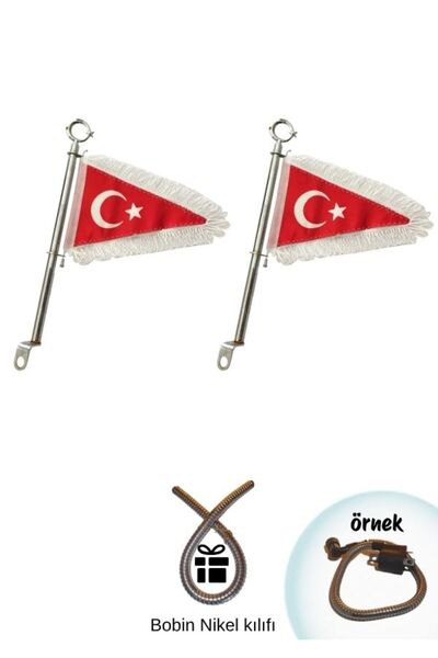 GMS CG Cup Motosiklet 2 adet Makam Bayrağı Beyaz+Bobin Tel kılıfı