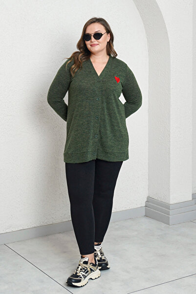Büyük Moda Heart Embroidered Knitwear Cardigan