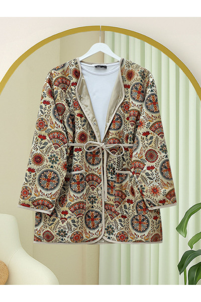 Modamorfo Double Pocket Snap Button Lined Quilted Jacket - Beige