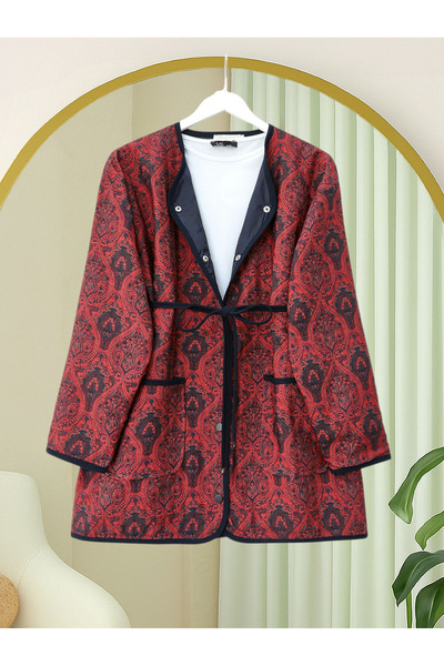 Modamorfo Double Pocket Snap Button Lined Quilted Jacket - Burgundy