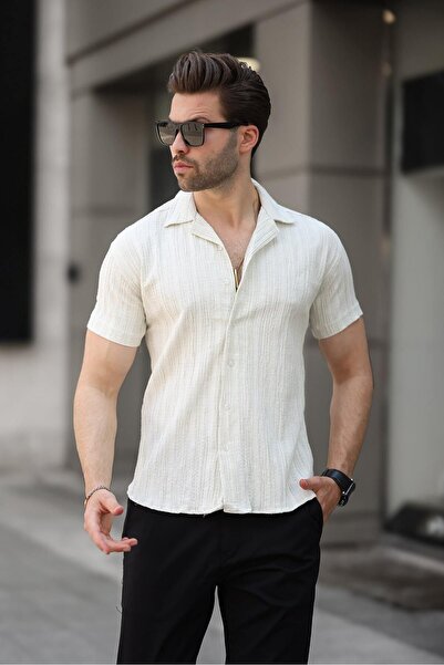 comstar Men's Summer Lycra Slim Fit Shirt Collar Short Sleeve Shirt