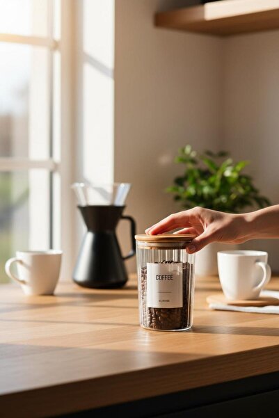 ANJEAHOME Moca 900 ml Transparent Hard Plastic Food Storage Container |   Wooden Silicone Cover |   Labeled |