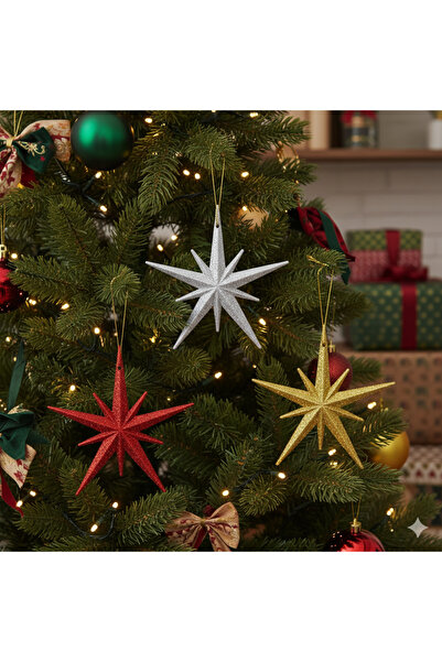 DODOMAR Ornament pentru brad de Crăciun, 3 bucăți, stea polară cu sclipici – ...