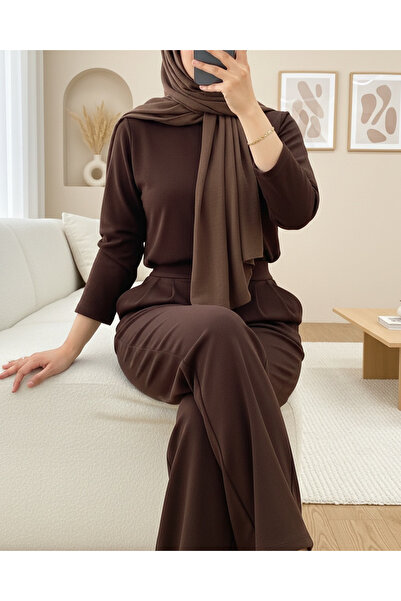 Modamorfo Παντελόνι με λεπτομέρεια με κορδόνι στη μέση - Καφέ