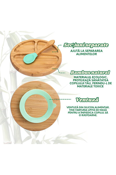 OEM Set diversificare pentru bebelusi, farfurie si bol din bambus cu baza tip ventuza, silicon alimentar
