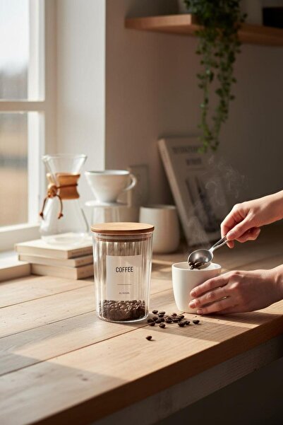 ANJEAHOME Moca 900 ml Transparent Hard Plastic Food Storage Container |   Wooden Silicone Cover |   Labeled |