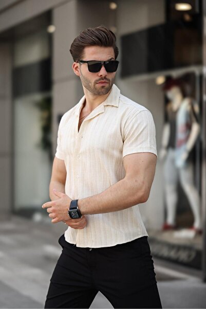 comstar Ανδρικό καλοκαιρινό πουκάμισο Lycra Slim Fit γιακά κοντομάνικο πουκάμισο