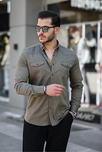 comstar Slim Fit Denim Shirt with Snap Fasteners - Double Pocket