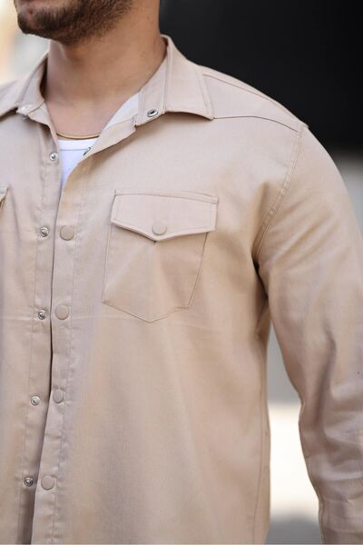 comstar Men's Seasonal Trendy Cream Denim Shirt with Pocket and Snaps