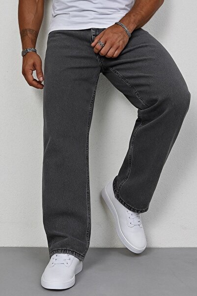 Gussi Men's Smoked Baggy Fit Lycra Free Relaxed Fit Jean Trousers