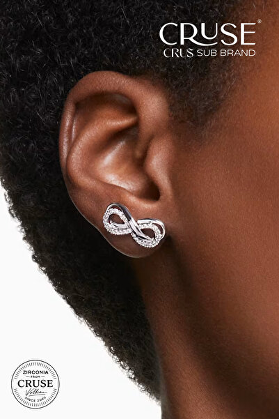 Cruse 925 Ayar Gümüş Aşkın Sonsuzluğu Küpe 18 Ayar Beyaz Altın Kaplama